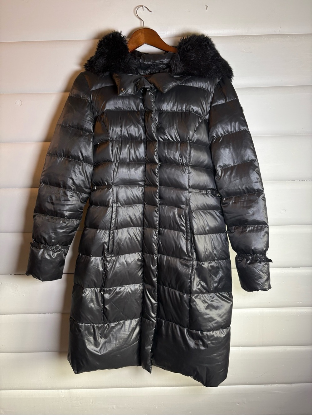 MEXX Metropolitan Long Puffer Coat Faux Fur Hood Black Size 10